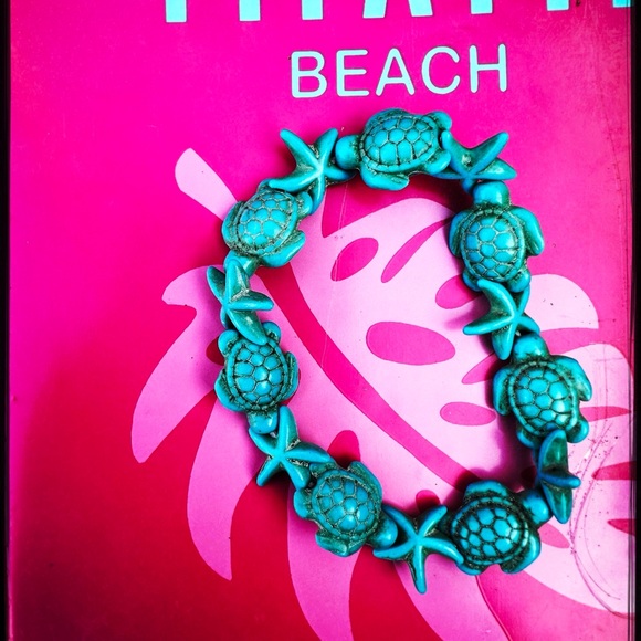 Bracelet: Stretch stone sealife, turquoise. 1 each. - Picture 1 of 3